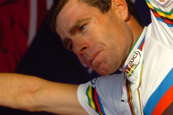 Tears of joy: Cadel Evans (Australia) on the podium in Switzerland.