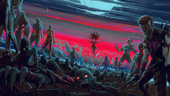 &quot;Marvel Zombies&quot; key art showing a horde of zombified Marvel characters, including Scarlet Witch (center)