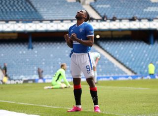 Rangers’ Jermain Defoe celebrates scoring his first Old Firm goal