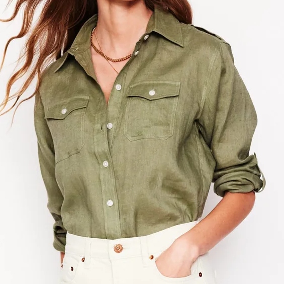 Boden Longline Linen Green Shirt