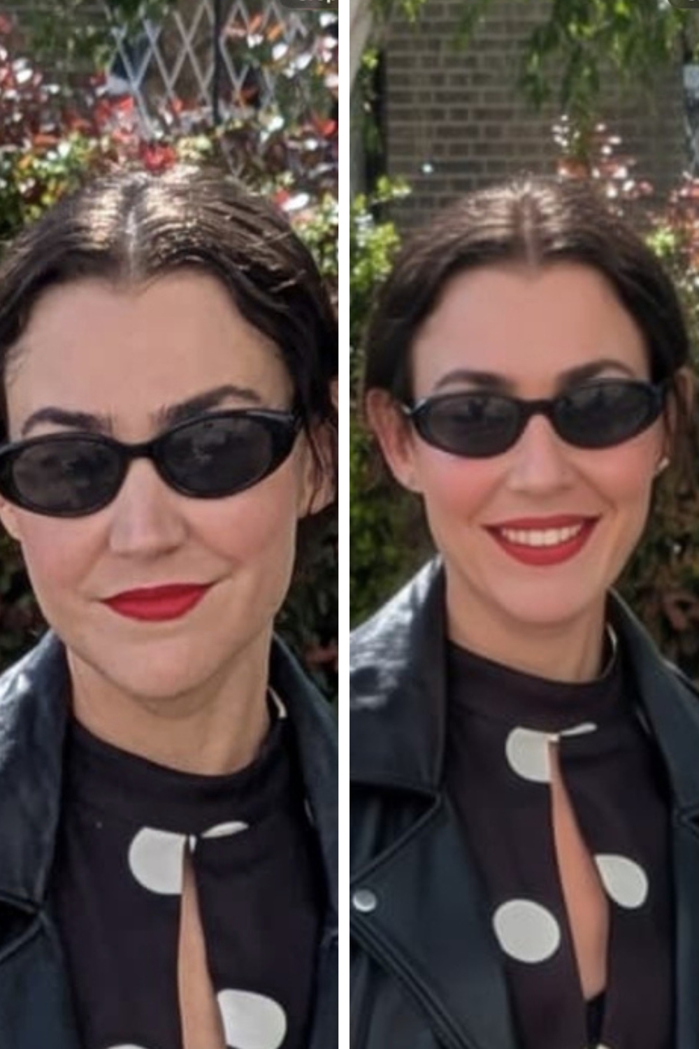 Side by side comparison of my face before and after inputting into AI