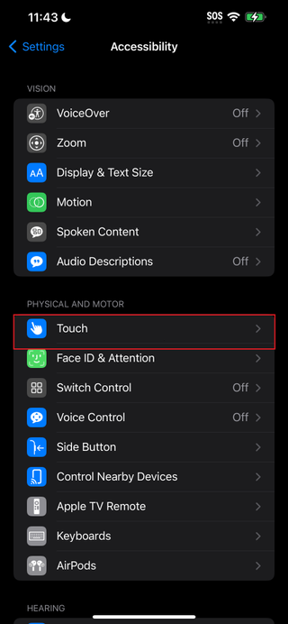 Touch option in iOS