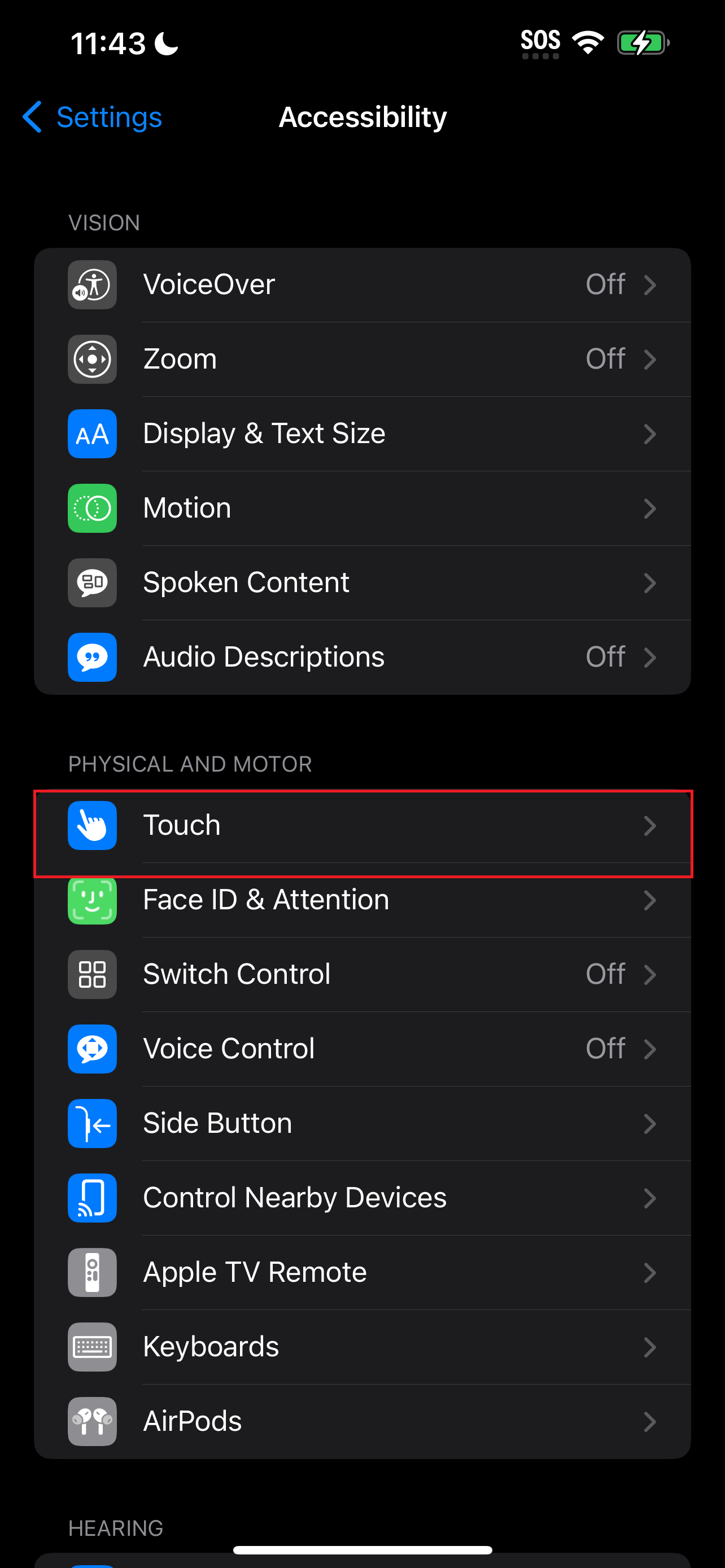 Touch option in iOS