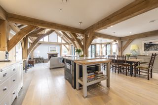 open plan oak frame kitchen in farmhouse style