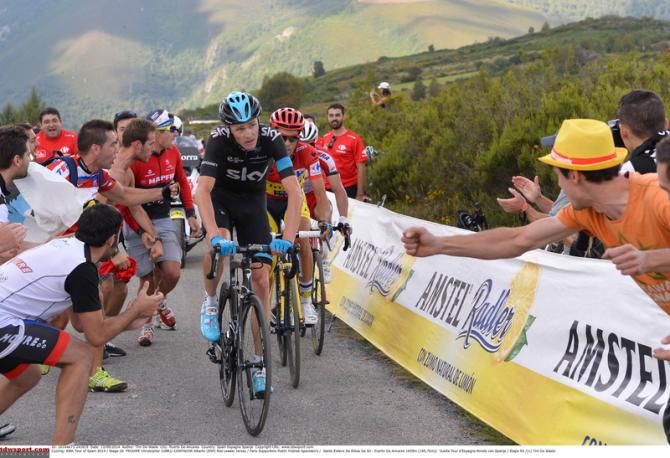 Chris Froome (Team Sky) setting a high tempo to Ancares