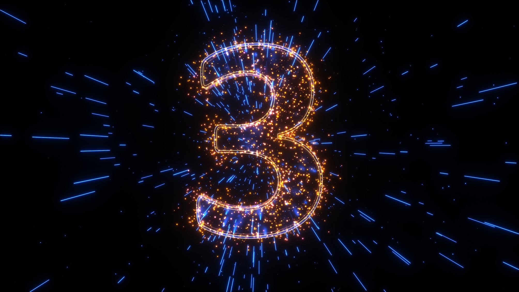 The number three looks like it's bursting against a black background.