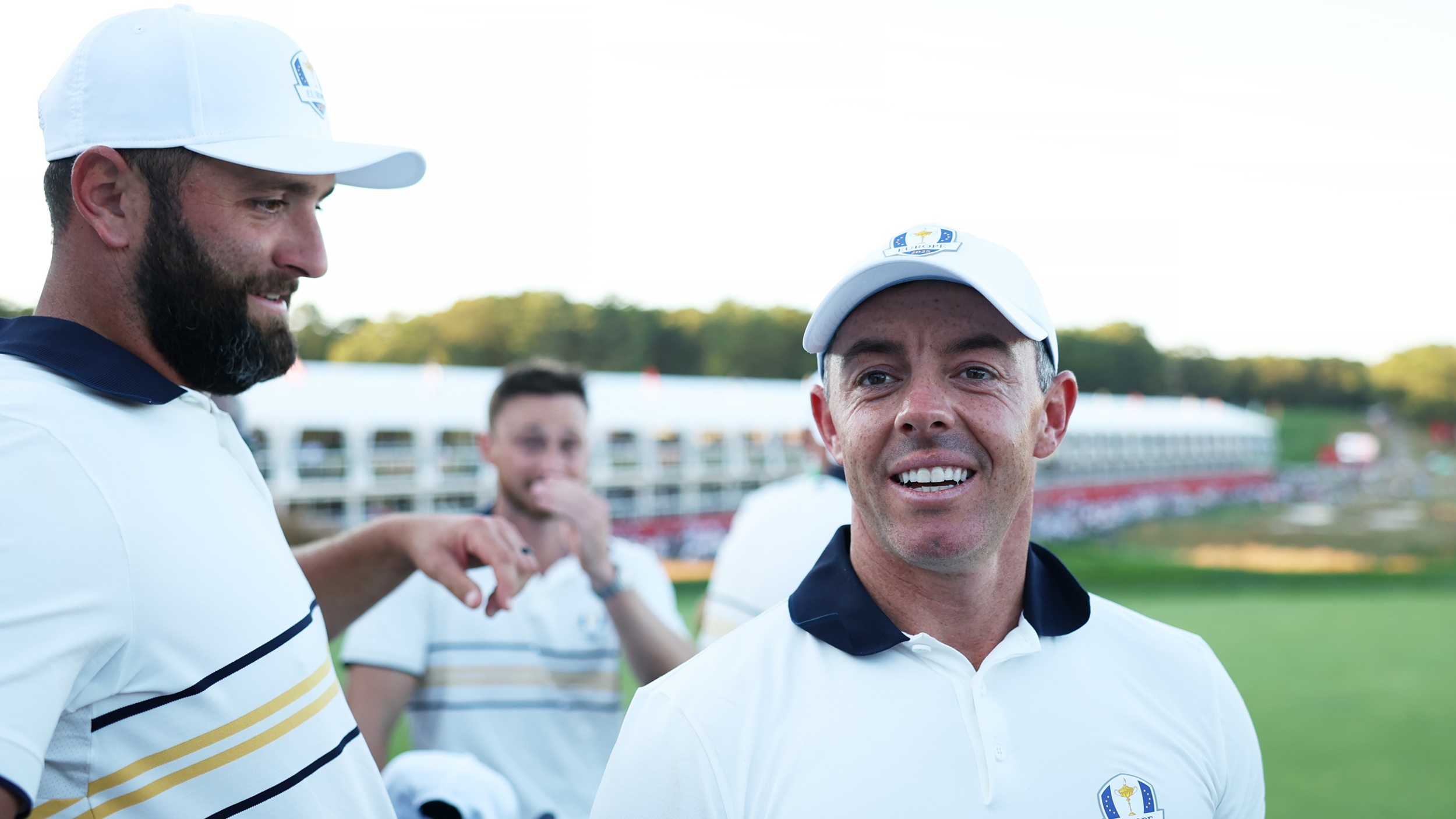 Jon Rahm and Rory McIlroy at the 2025 Ryder Cup at Bethpage Black in New York