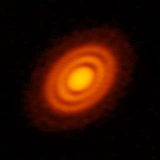 ALMA image of the protoplanetary disk surrounding the young star HD 163296, as seen in dust.