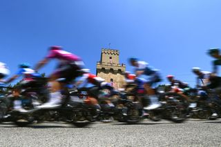 JESI ITALY MAY 17 A general view of the peloton competing during the 105th Giro dItalia 2022 Stage 10 a 196km stage from Pescara to Jesi 95m Giro WorldTour on May 17 2022 in Jesi Italy Photo by Tim de WaeleGetty Images