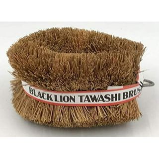 Bristled Japanese Tawashi Brush with course fibers bound in a round shape with steel loop for hanging