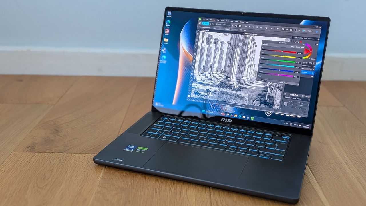 The MSI Stealth 16 AI+ on a desk
