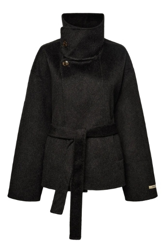 Oak and Fort, Brushed Wool Hand Made Funnel Neck Coat With Belt