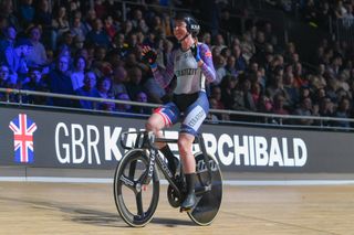 Katie Archibald celebrating in Berlin at the Track Champions League