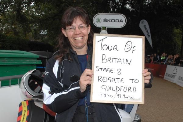The Tour of Britain blackboard at the start of stage 8