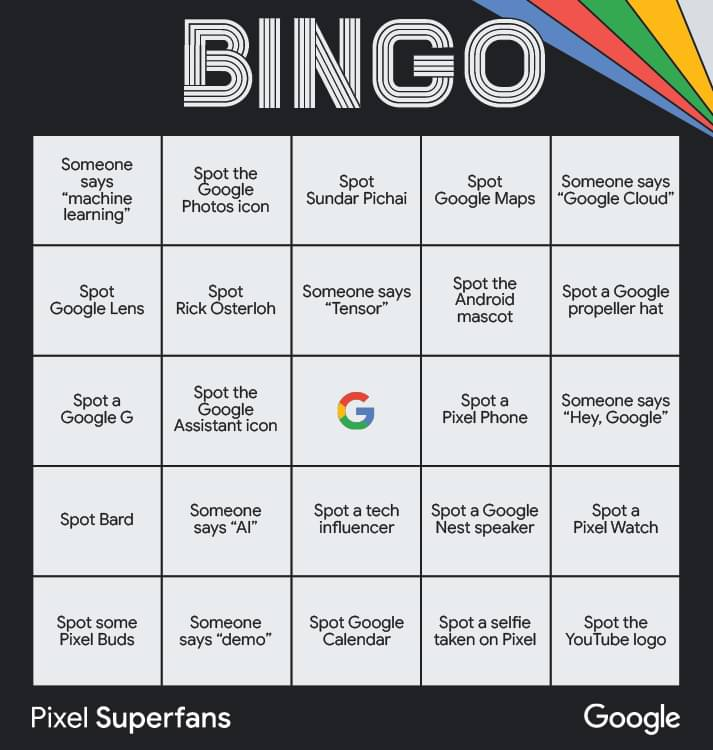 Google IO bingo card