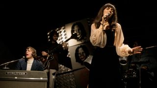 BC TV CENTRE Photo of Karen CARPENTER and Richard CARPENTER and CARPENTERS, Richard Carpenter (keyboard) & Karen Carpenter (drums), performing on BBC 'In Concert' series