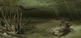 dinosaurs, animals, ancient crocodiles, gigantic snake, titanoboa, Acherontisuchus guajiraensis, crocodile evolution, tropical rain forest, Columbia, 
