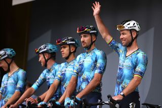 Mark Cavendish with his Astana Qazaqstan teammates at the 2023 Tour de France