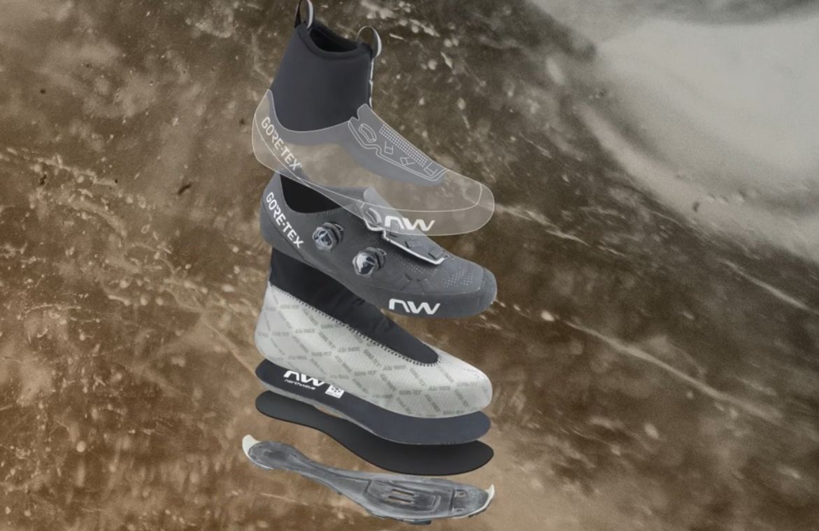 A image showing the breakdown of the different layers on a Northwave Flagship GTX boot boot