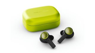Bang & Olufsen EX Atelier Editions lime green and black earbuds with lime green case