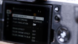 The RAW settings on the back of a Fujifilm X-T4