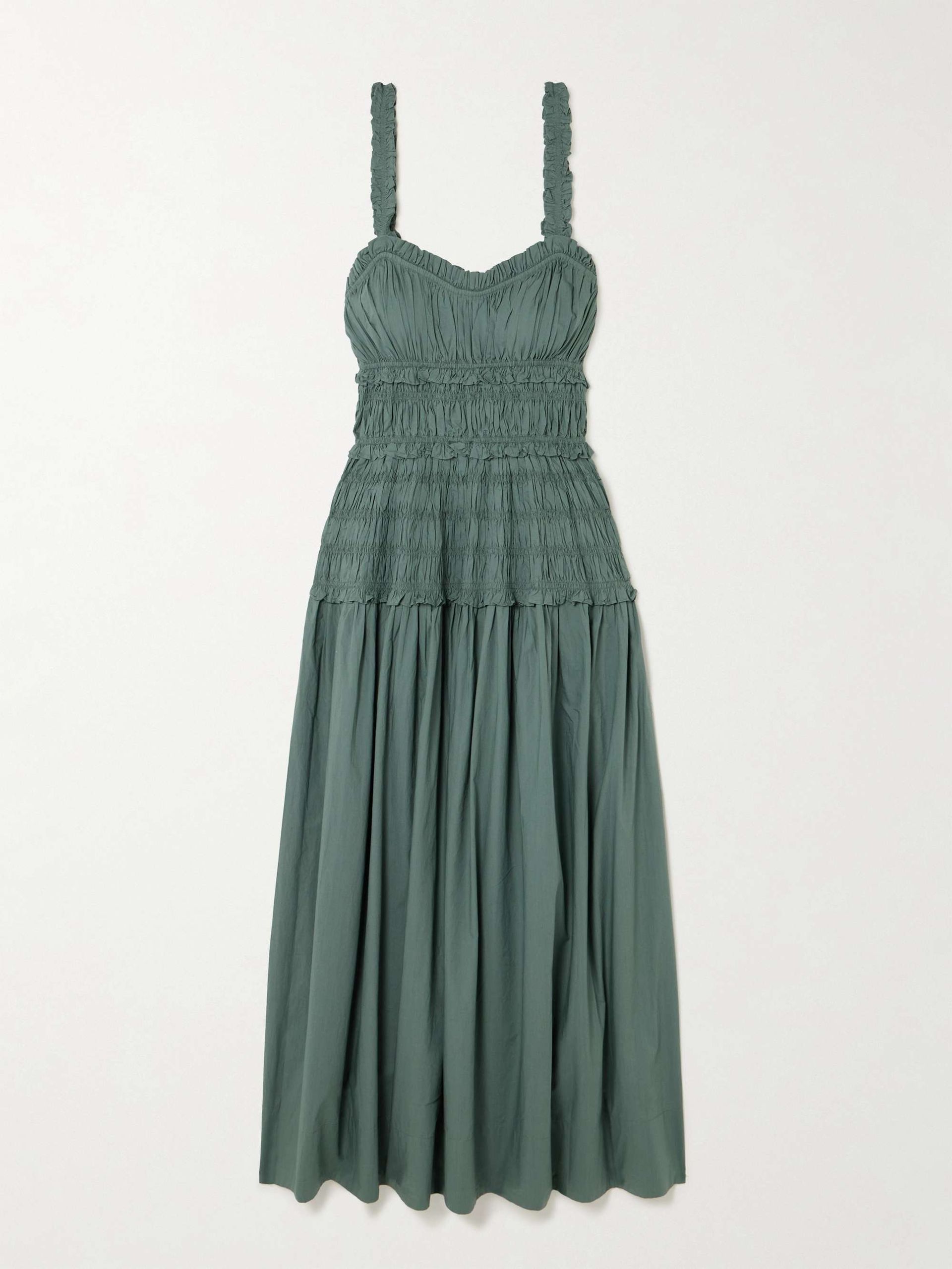 DÔEN Marianne Shirred Organic Cotton-Poplin Midi Dress