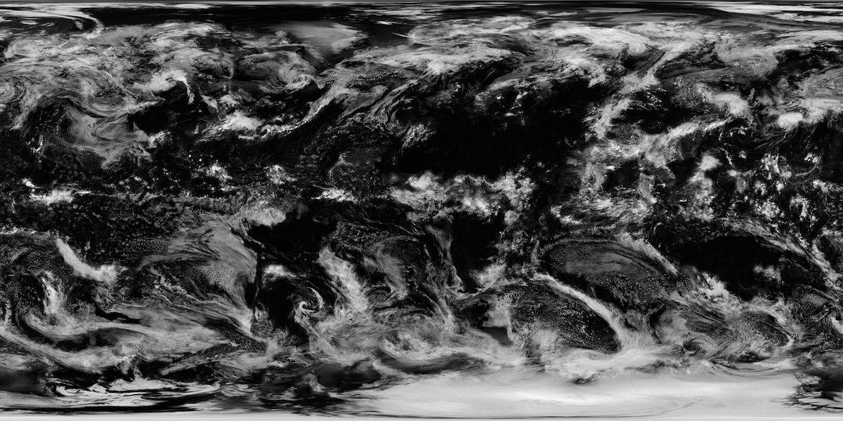 Earth&#039;s clouds can be seen in this mosaic of satellite-based observations of the entire planet, from 2002.