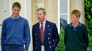 Prince Charles, Prince of Wales with his sons, Prince Harry and Prince William at their Highgrove home in Gloucestershire in 1999