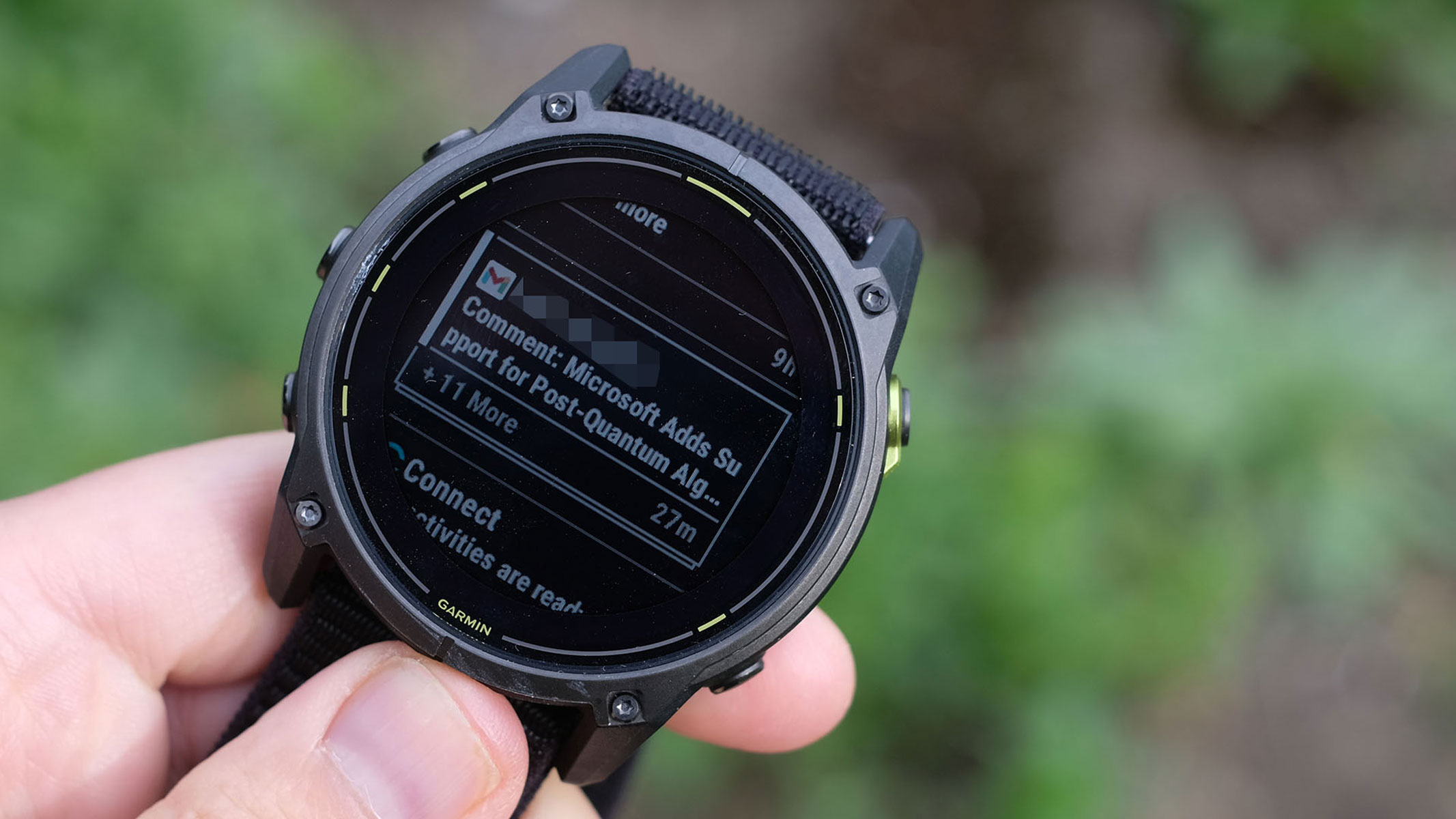 A close-up picture of the notifications screen in the Garmin Enduro 3 smartwatch