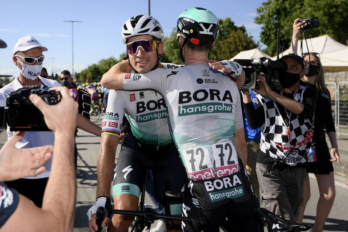Giro dItalia 2021 104th Edition 10th stage LAquila Foligno 139 km 17052021 Peter Sagan SVK Bora Hansgrohe Giovanni Aleotti ITA Bora Hansgrohe photo POOL Fabio FerrariBettiniPhoto2021