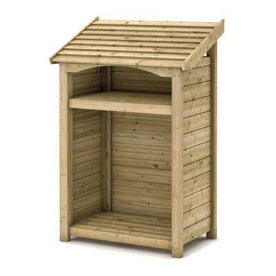 timber outdoor log store with space for kindling storage