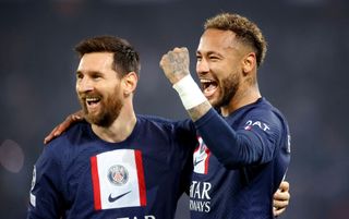 Lionel Messi and Neymar celebrate together