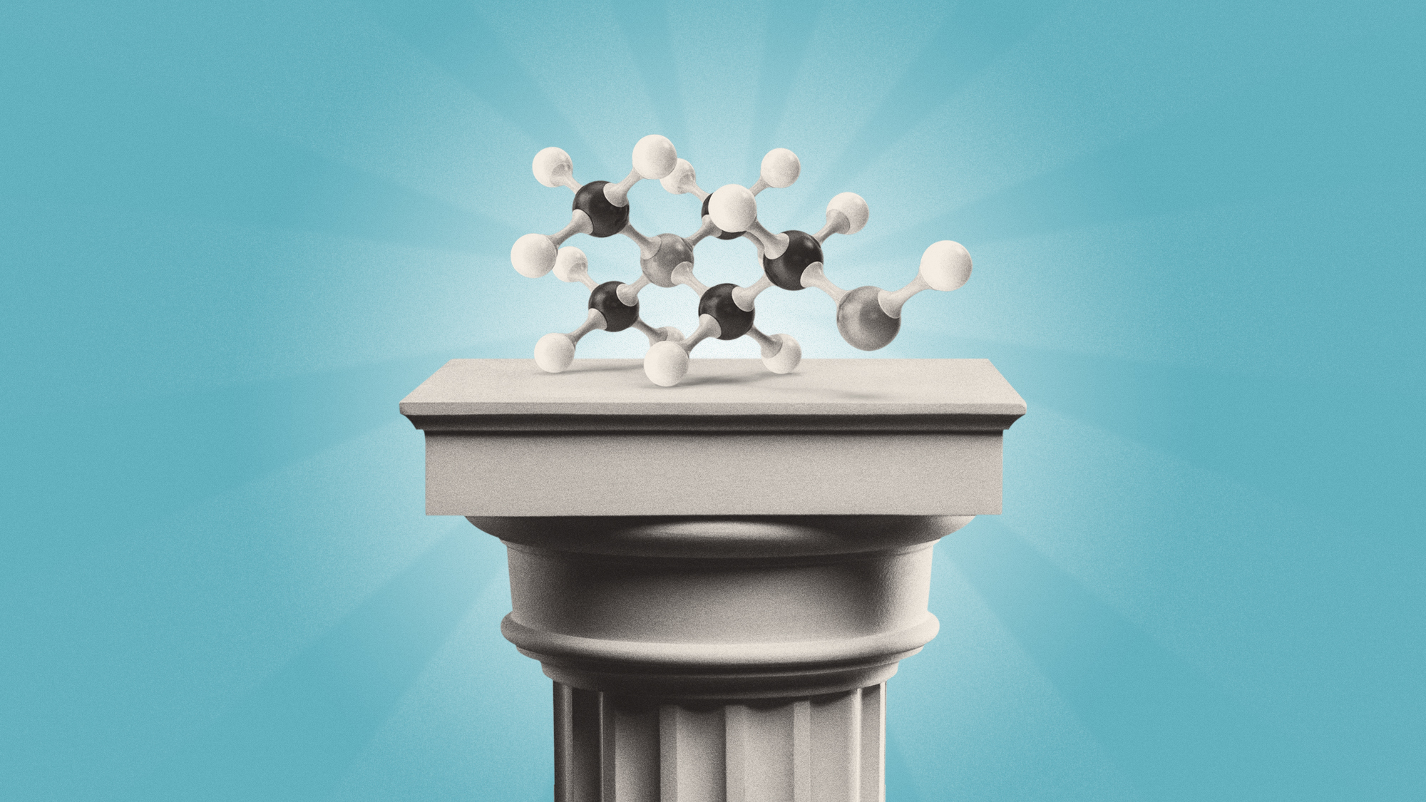 Illustration of a choline molecule shining on a pedestal