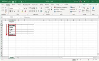 Excel column listing
