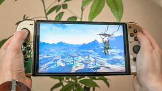 The Legend of Zelda: Tears of the Kingdom running on a special edition Nintendo Switch OLED
