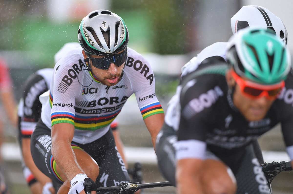 Peter Sagan riding through the rain