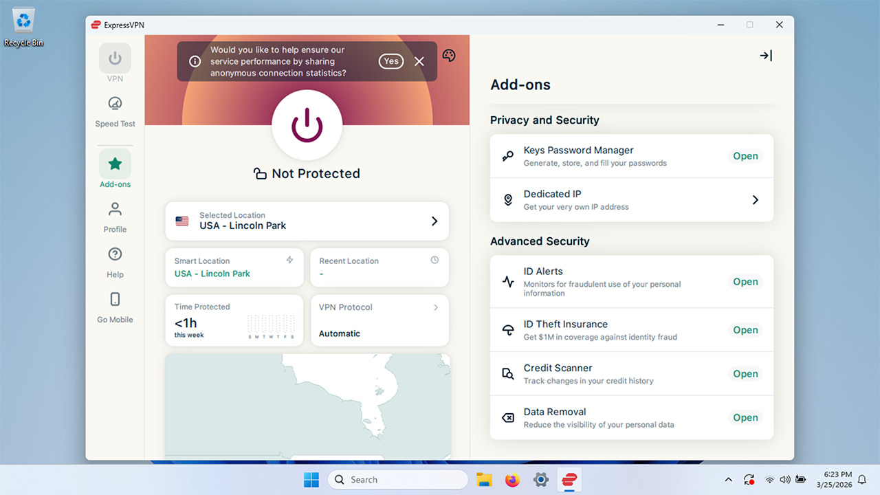 دسترسی ExpressVPN به برنامه Windows Identity Defender.