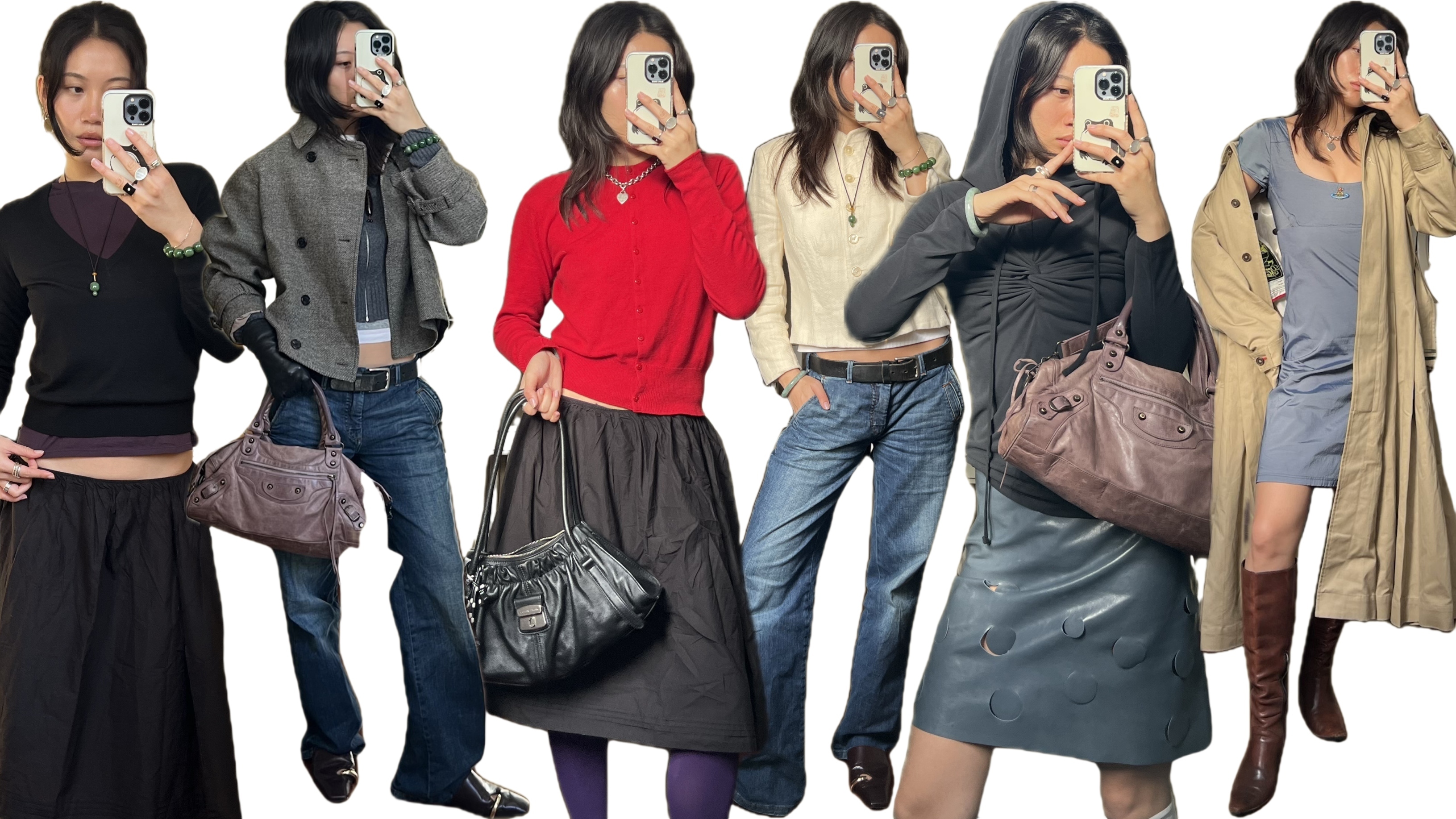 Vivian Li wearing six different outfits