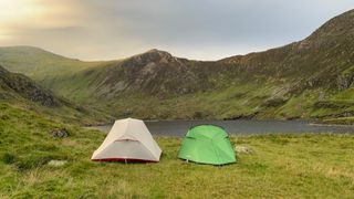 Two tents pitched just below the scramble up to Carnedd Llewelyn