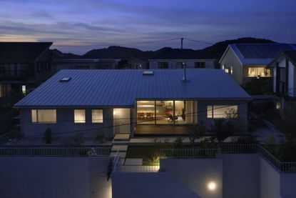 nighttime exterior of House in Hayama 