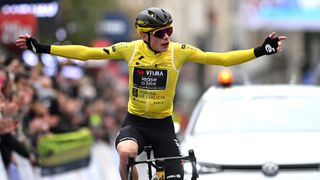 Jonas Vingegaard of Denmark and Team Visma | Lease a Bike - Yellow leader jersey celebrates at finish line as stage winner during the 3rd O Gran Camiño - The Historical Route 2024