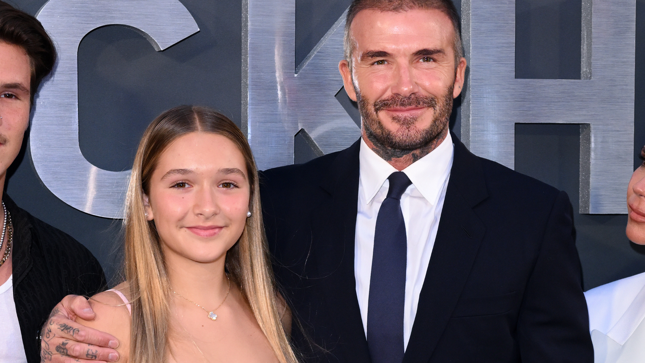 Harper Beckham and David Beckham attend the Netflix &#039;Beckham&#039; UK Premiere at The Curzon Mayfair on October 03, 2023 in London, England. 