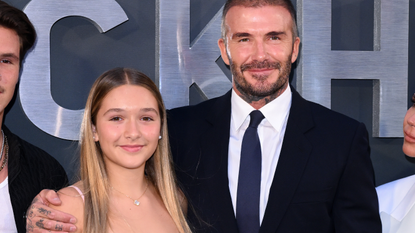Harper Beckham and David Beckham attend the Netflix 'Beckham' UK Premiere at The Curzon Mayfair on October 03, 2023 in London, England. 