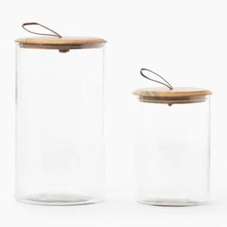 mcgee and co glass food storage jars with leather pull