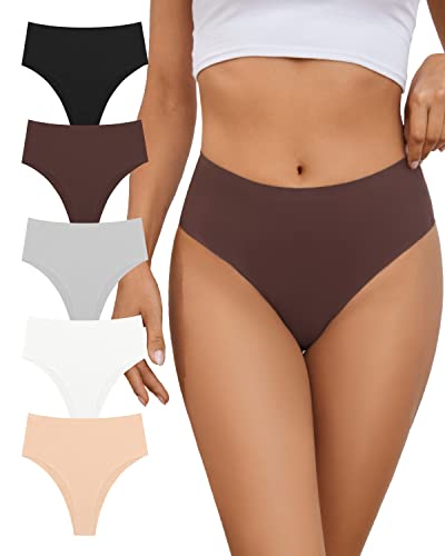Greenbaa No Show High Rise Bikini Panties Women's Seamless Hi Cut Underwear Pack,mix-5pack,medium