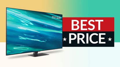 Best QLED TV Black Friday deals 2021, Samsung TV with sign saying Best Price