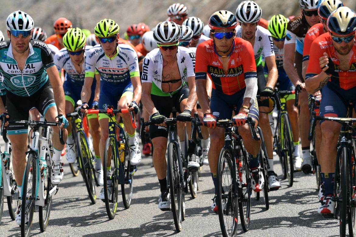 Yukiya Arashiro in the centre of the peloton