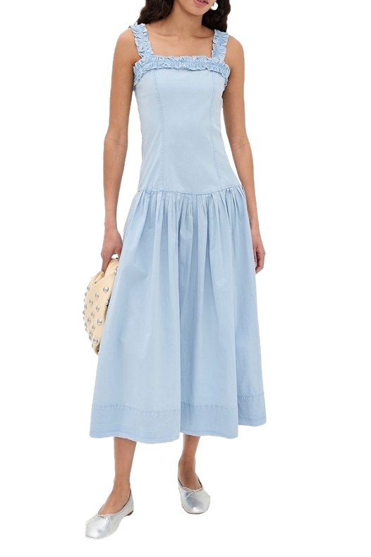 Ganni Washed Stretch Cotton Strap Corset Long Dress