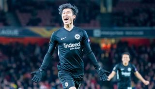 Daichi Kamada of Eintracht Frankfurt celebrates during the UEFA Europa League group F match between Arsenal FC and Eintracht Frankfurt at Emirates Stadium on November 28, 2019 in London, United Kingdom.