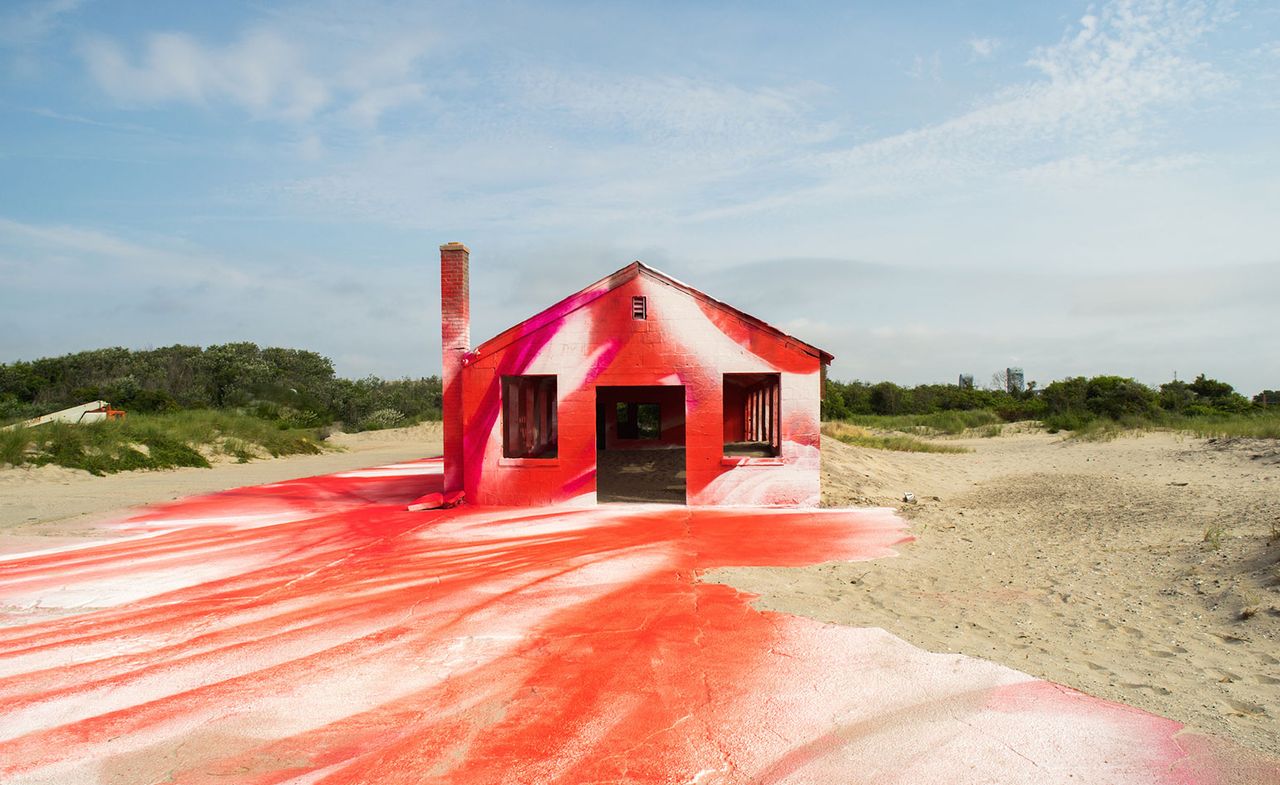 Small rural house painted red &amp; white